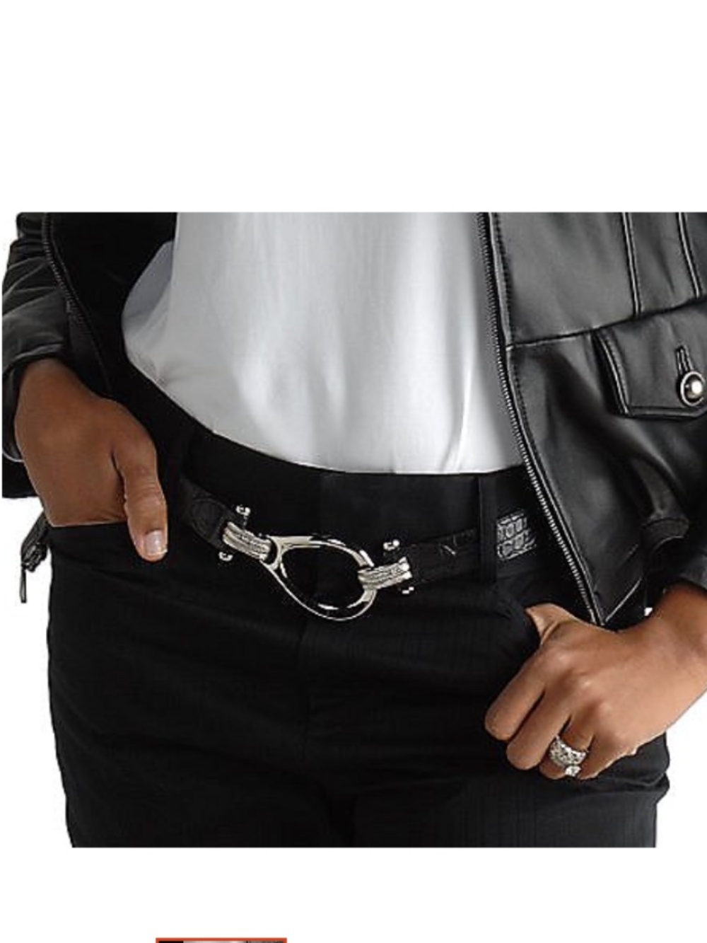 DuJour Black Croco Embossed Skinny Belt/Silver Tone Oval Buckle/M/L/24-39"/NWT! - Picture 11 of 11